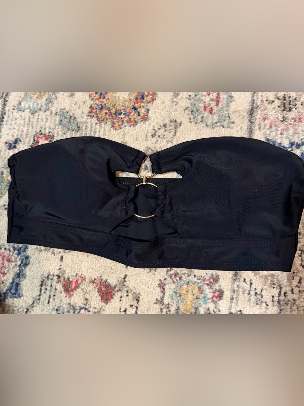SHEIN Black Bandeau Bikini Top with Gold Ring Detail